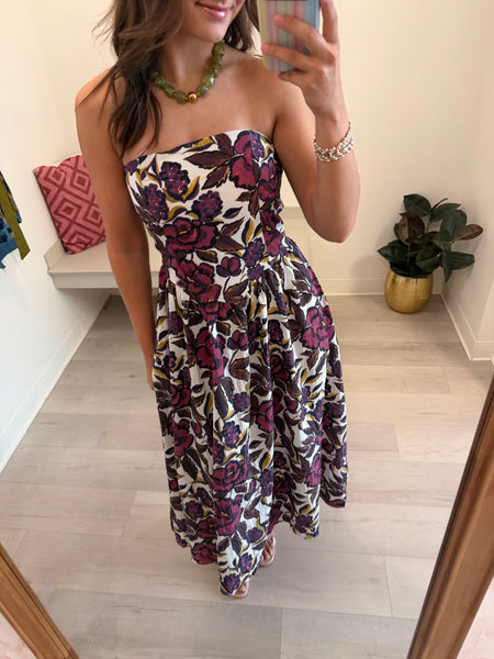 Mel Strapless Floral Midi Burg