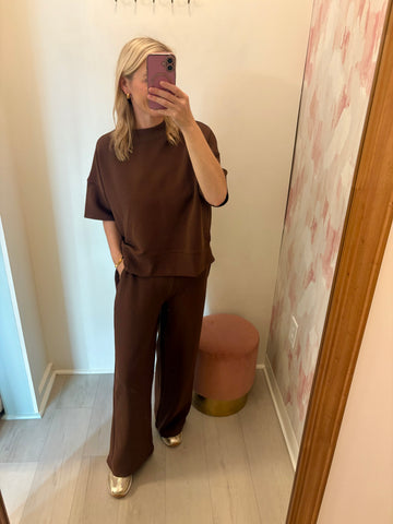 Ribbed Top/ Pant Set Brown