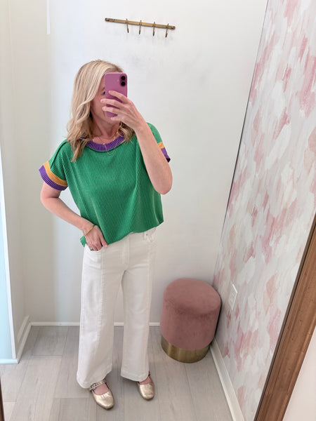 MG Ribbed Top Striped Slv Grn