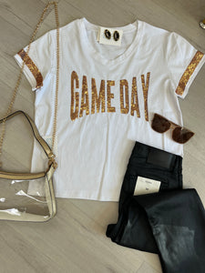 Sequin Gameday Top White