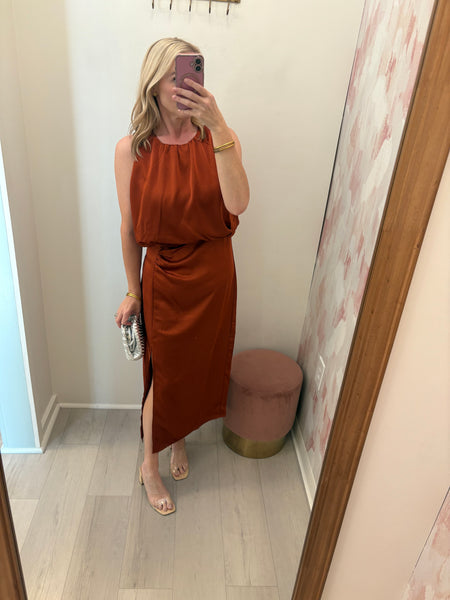 Grace Satin Midi Dress Cinnamon