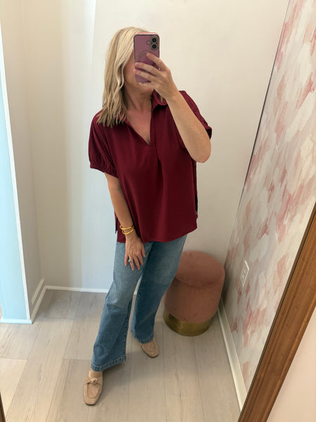 Maroon Collared Solid Top