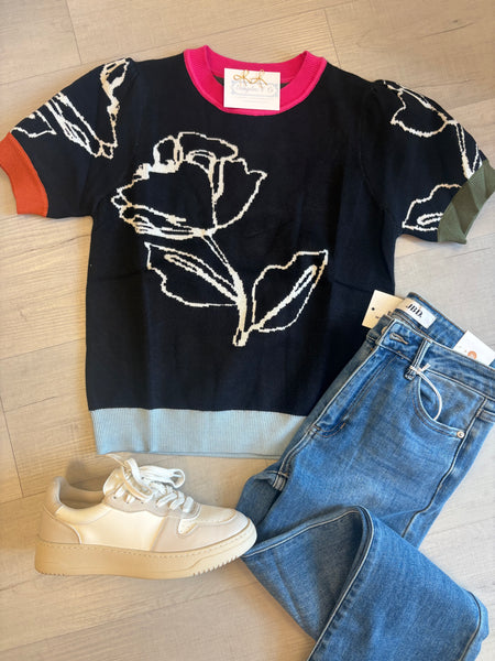 Sofie Rose Print Knit SS Sweater