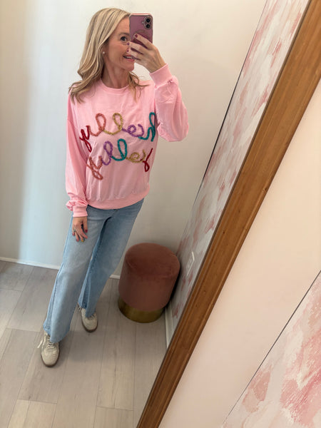 Holly Jolly Tinsel Top Pink