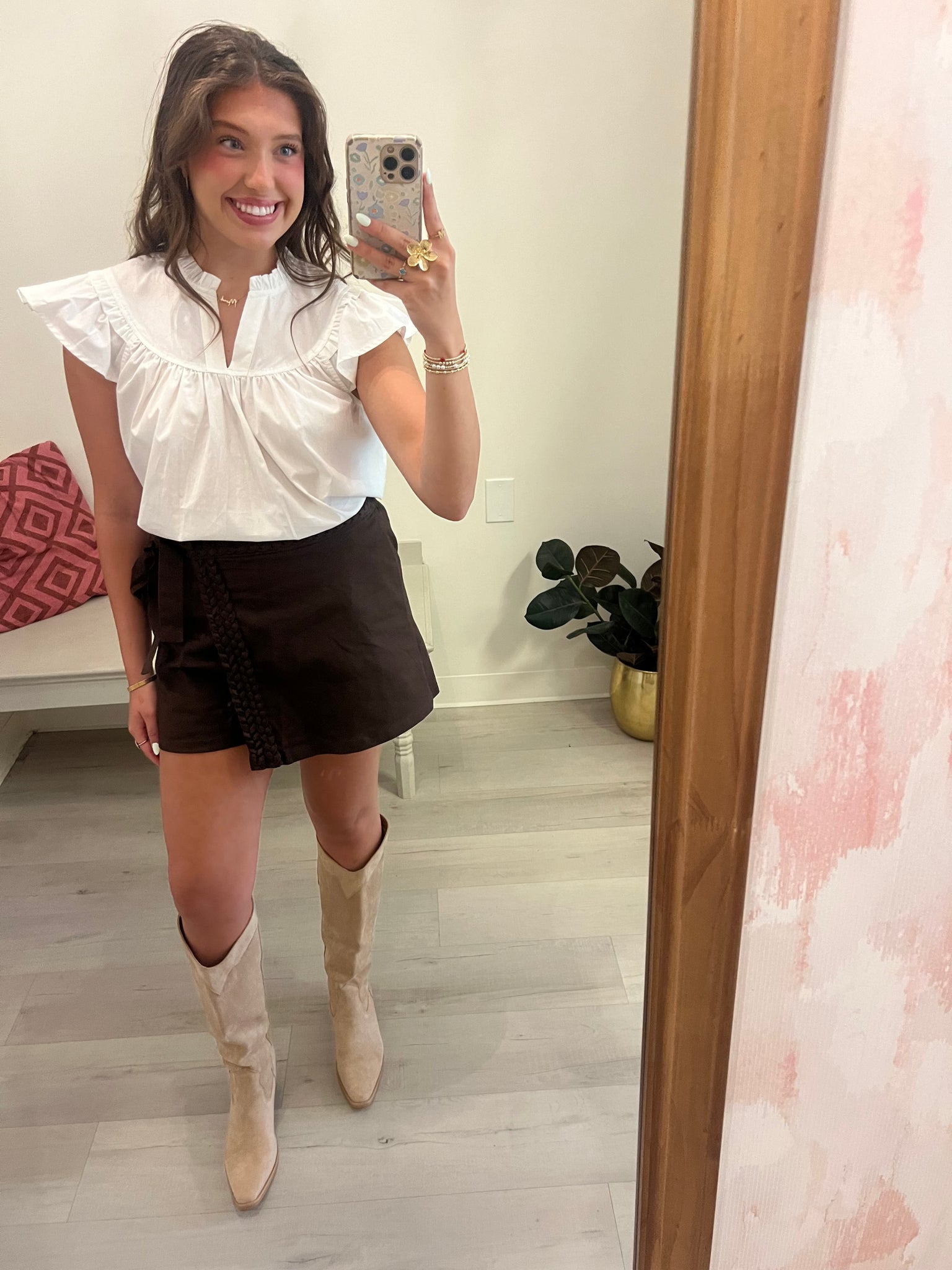 Braided Waist Twill Skort Brown