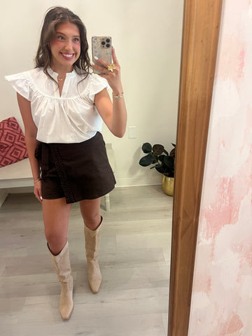 Braided Waist Twill Skort Brown