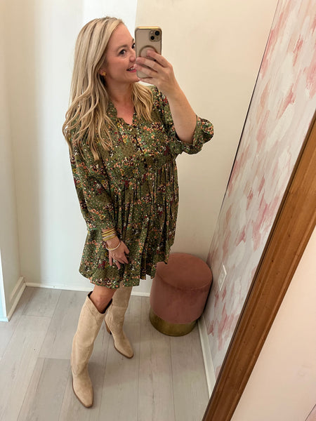 Scarlett L/S Floral Dress -Olive