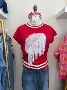 Sequin Football Tassle Top Red