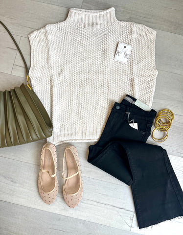 Cable Knit Mock Sweater Ivory