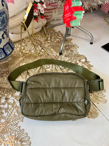 Quilted Puffer Belt Bag Olive