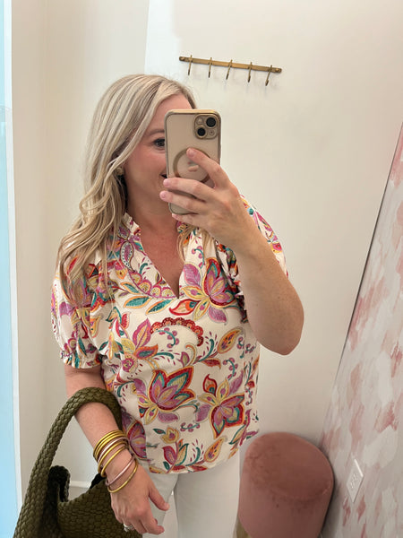 Ellenor VNeck Floral Print Top