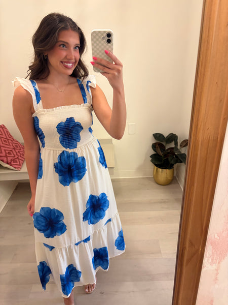 Becca Smocked Floral Midi Bl