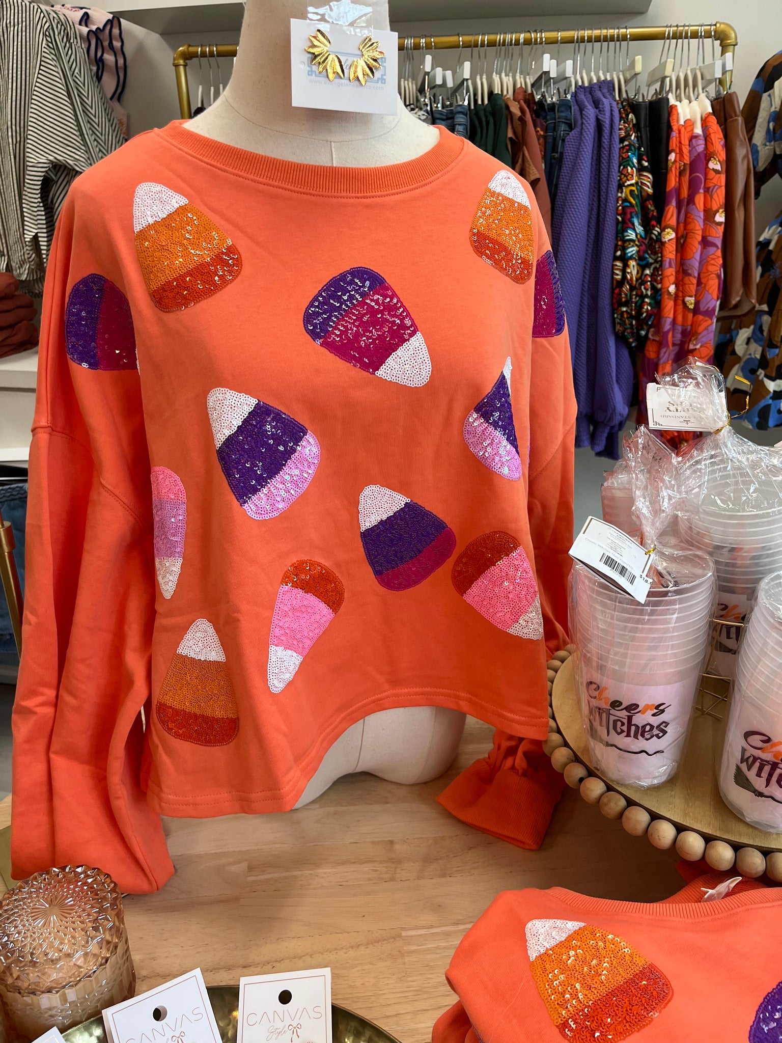 Sequin CandyCorn Crop Sweatshirt