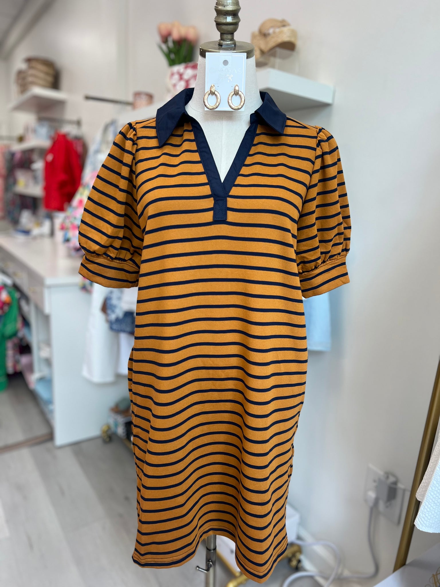 Polo Striped Dress Camel