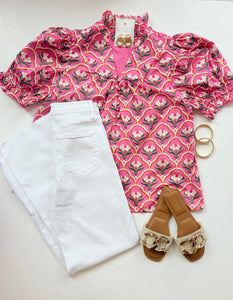 Ally Floral Scalloped Print Top Pnk
