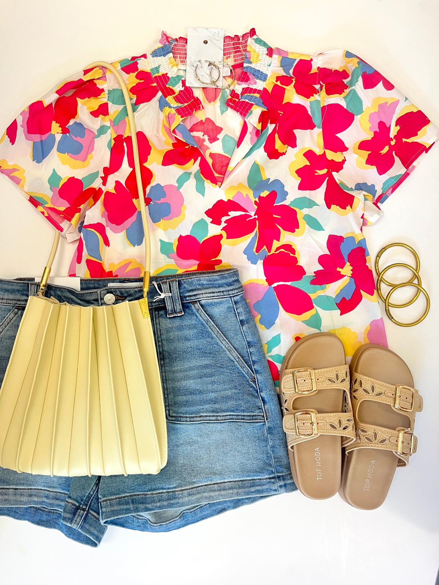 Yannie Floral Smocked Neck Top