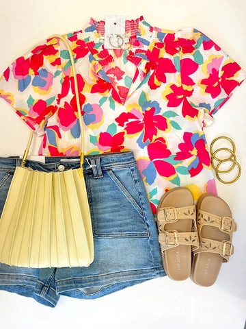 Yannie Floral Smocked Neck Top