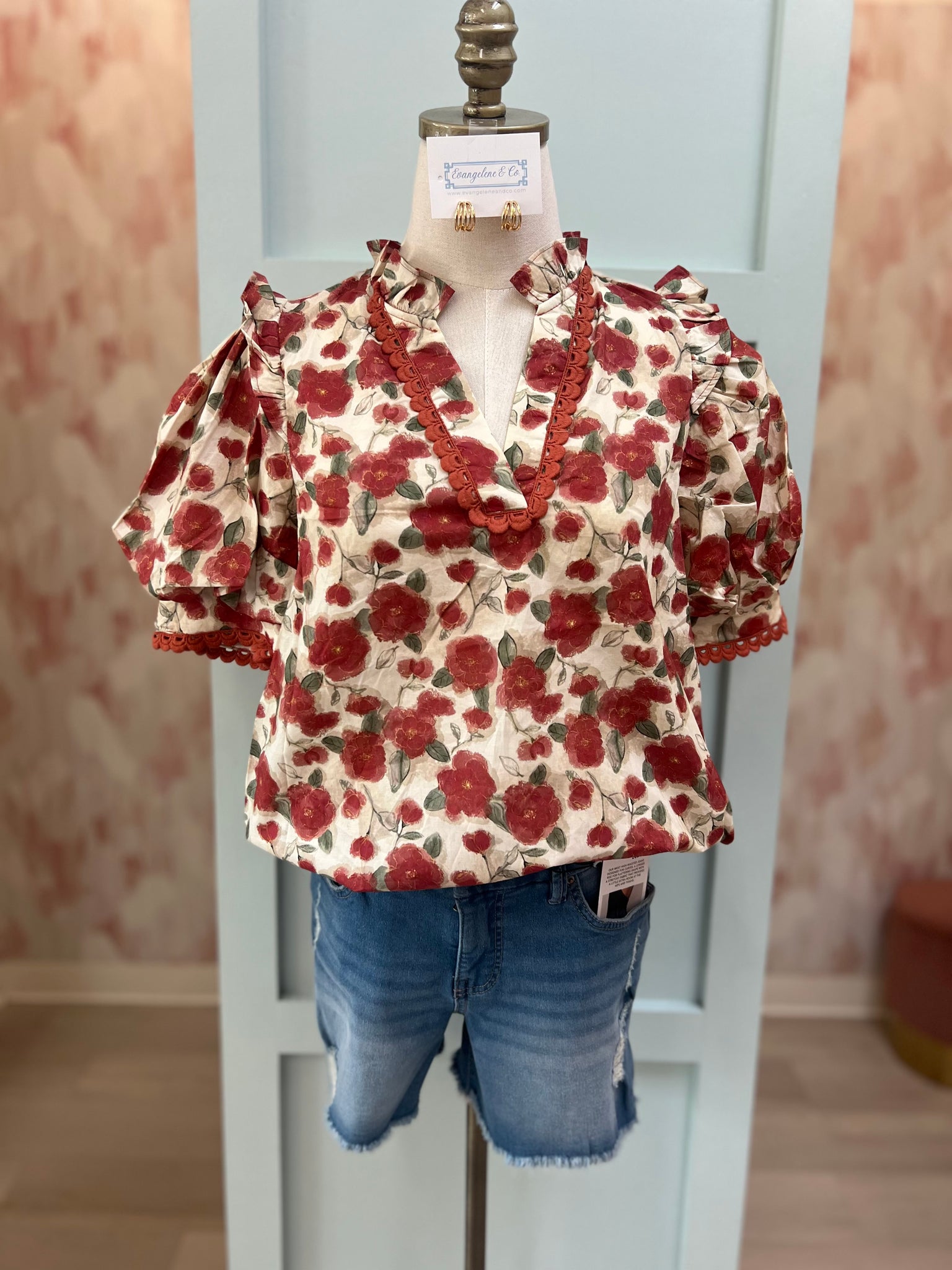 Fallon Floral Fall Top -Brick