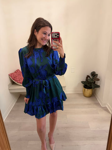 Devon Floral Satin Ruffle Dress