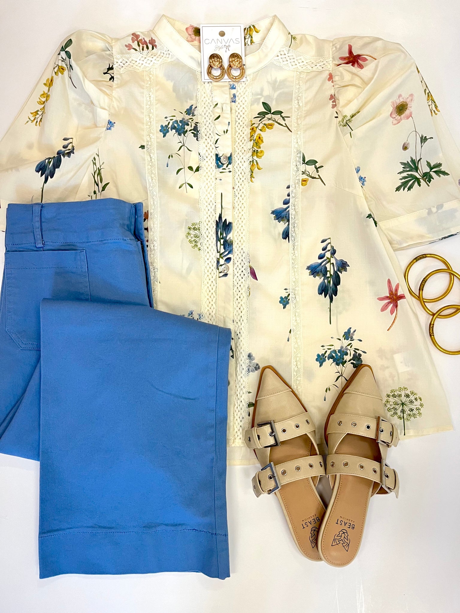 Floral Print W/ Lace Detail Top