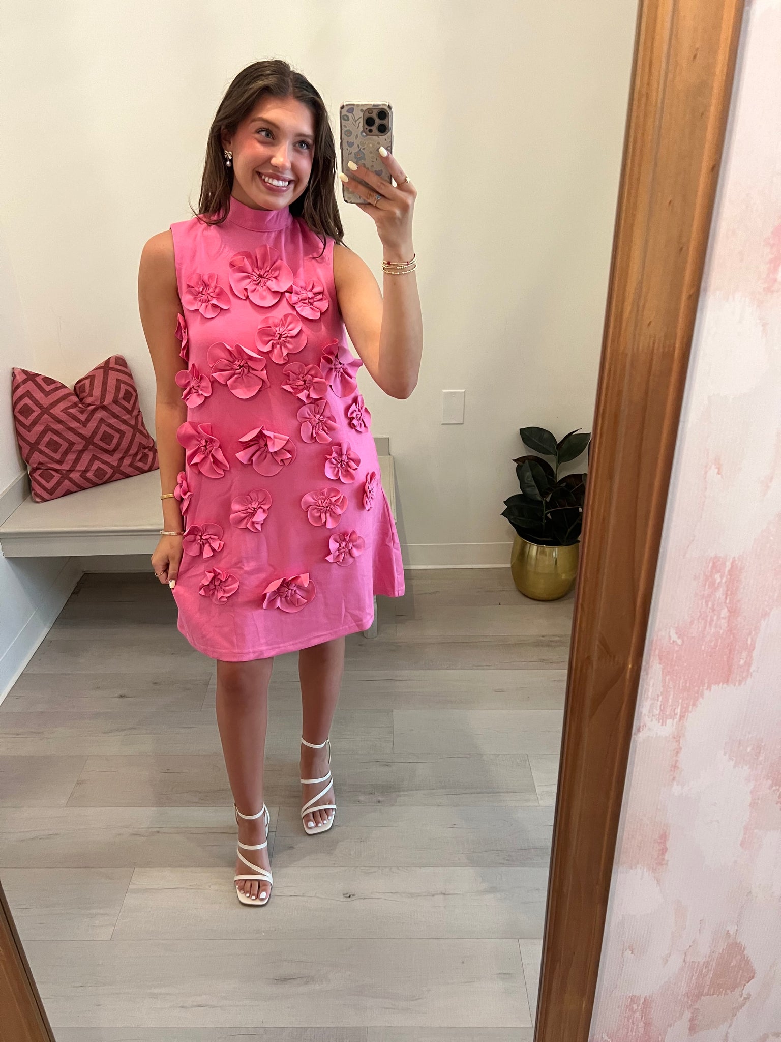Sleeveless Floral Dress Pink