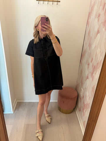 Contrast Stitch Poplin Shirt Dress