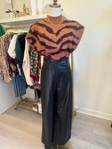 Anisa Wide Leg Leather Pant Blk