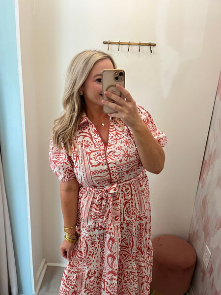 Ashlyn Coral Belted Midi