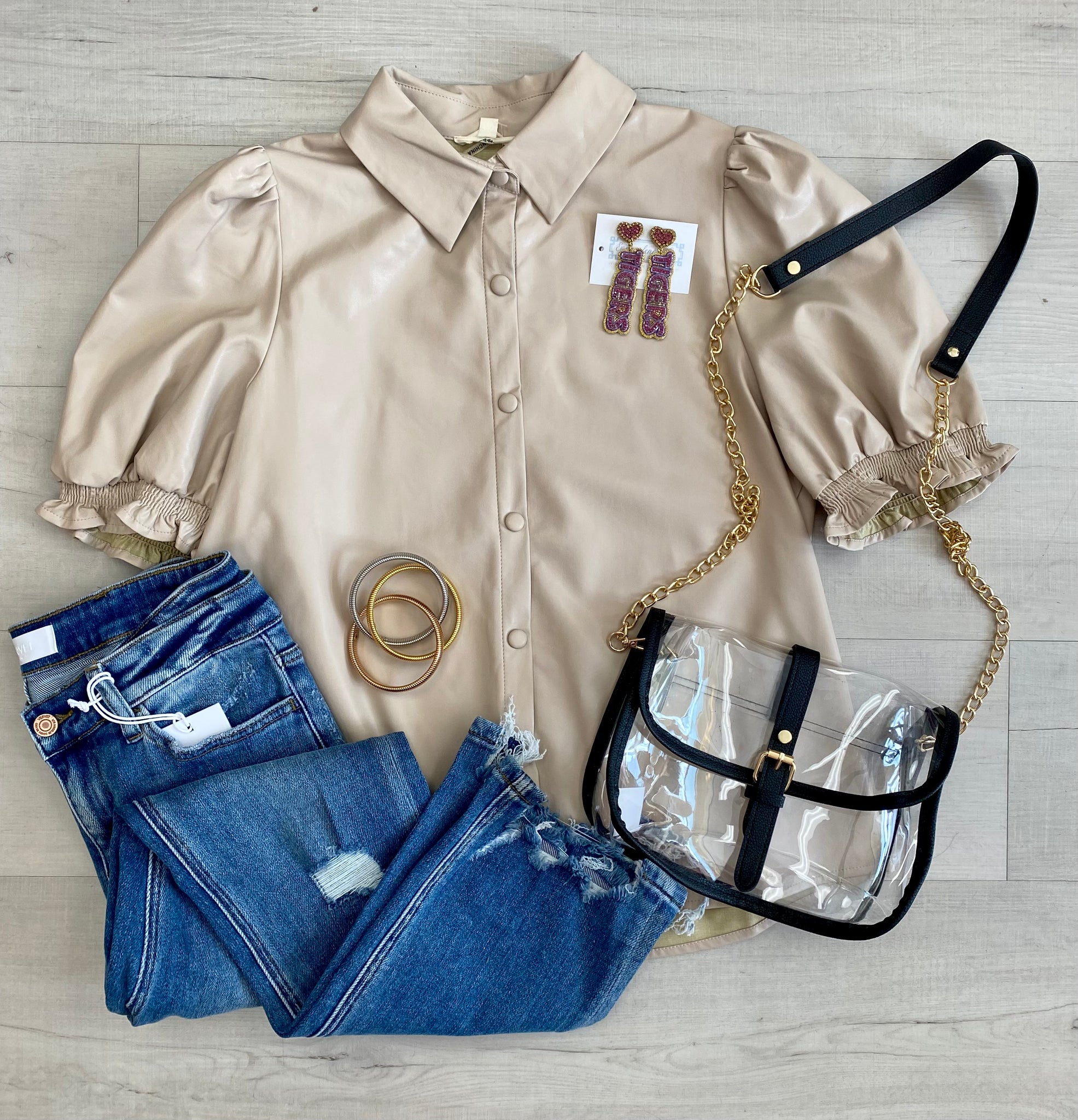 Taupe Snap Leather Top