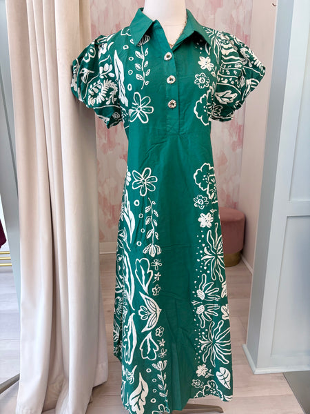 Ella SS Floral Midi Green