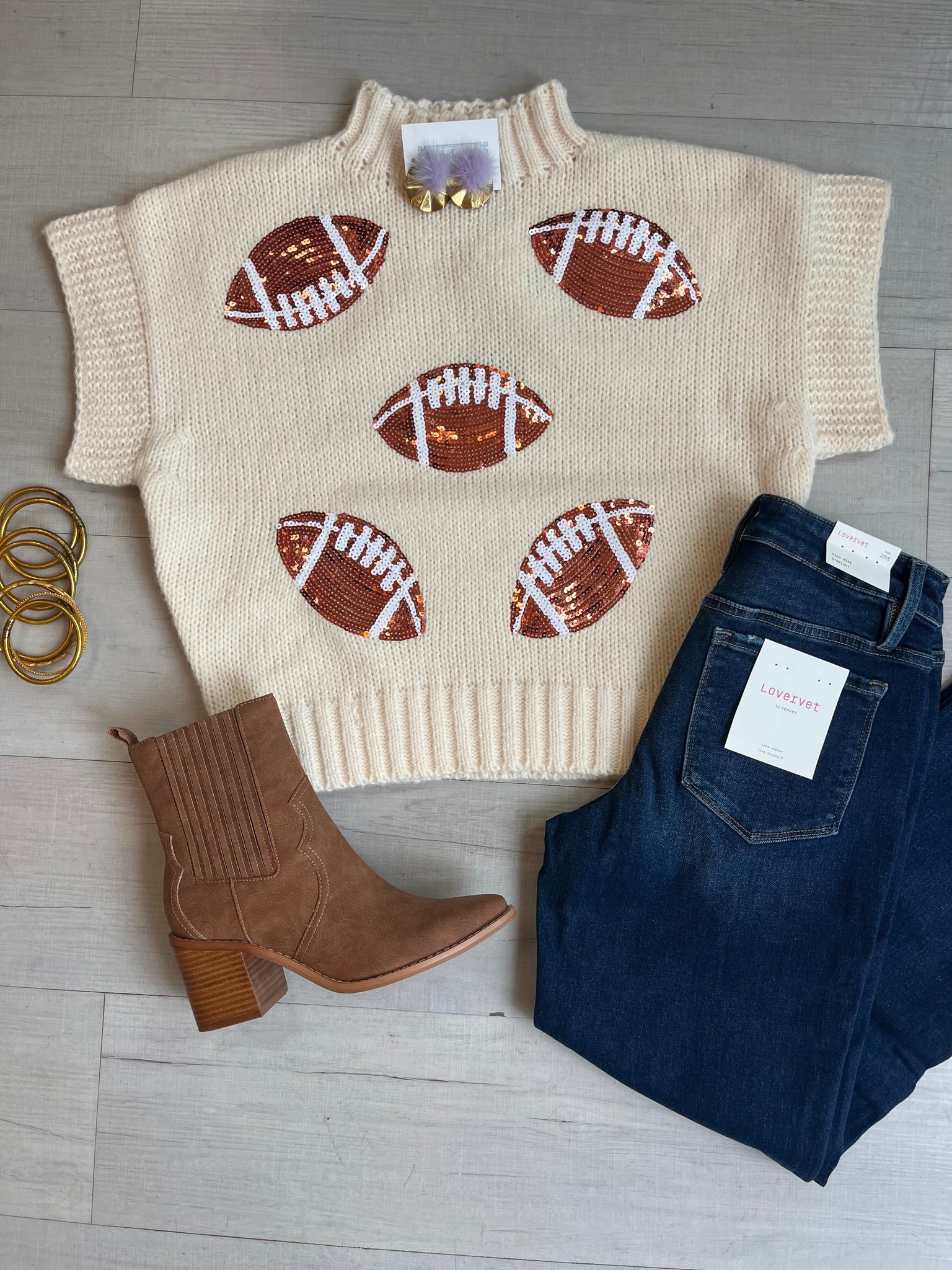 Sequin FBall Sleeveless Sweater Wht