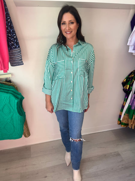 Stripe About It Blouse Green