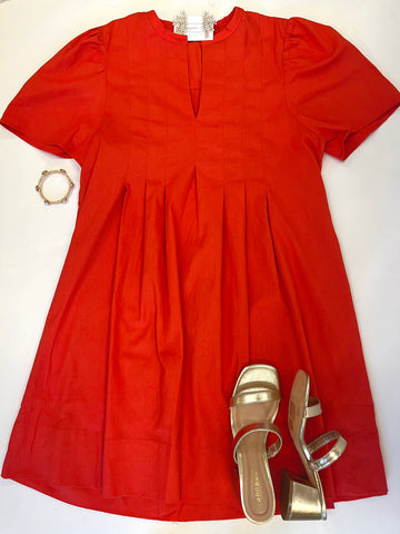 Solid Red SS VNeck Dress
