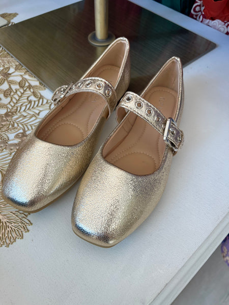 Mary Jane Ballet Flats Gold