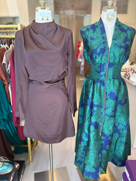 Draped Long Sleeve Chocolate Dress