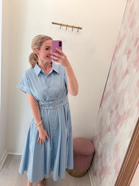 Pretty Pleats Belted Midi Lt Bl