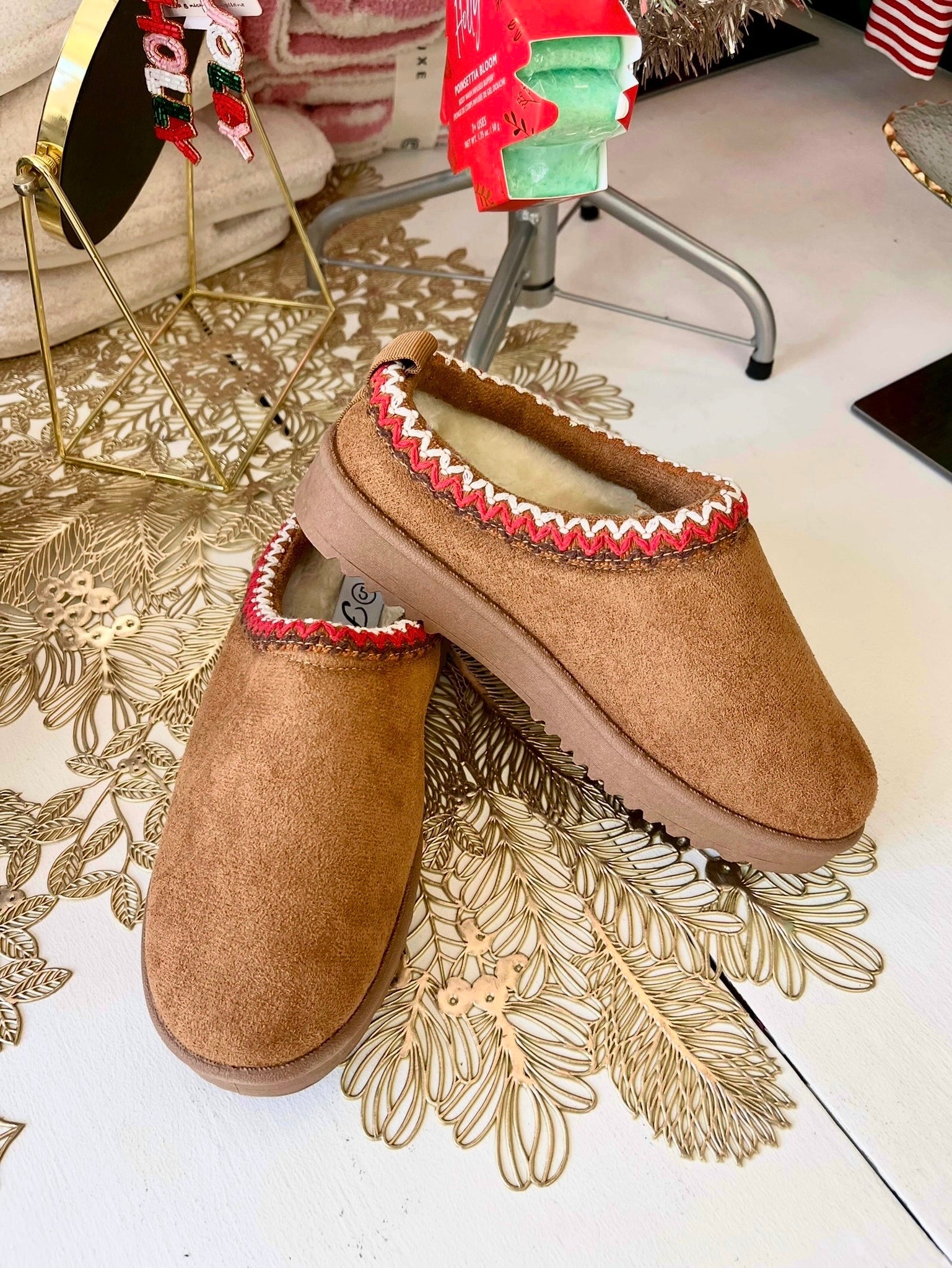 Suede Clog Slipper Tan