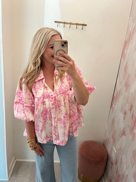 Hannah Babydoll Floral Blouse-Pink