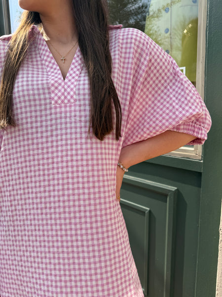 Erin Collared Striped Midi Pink