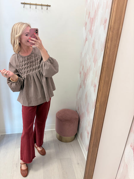 Maroon Slim Wide Leg Jean