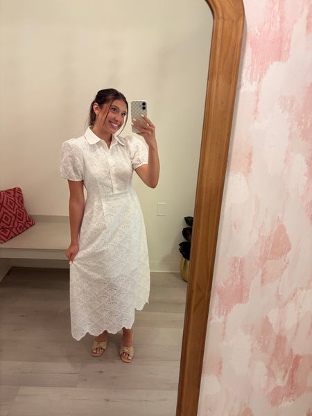 Tillie Eyelet Midi Dress White
