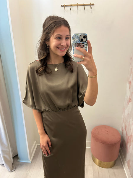 Satin Mocha Midi Dress