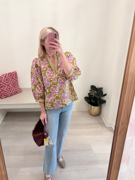 Kayla Purple Floral Top Grn