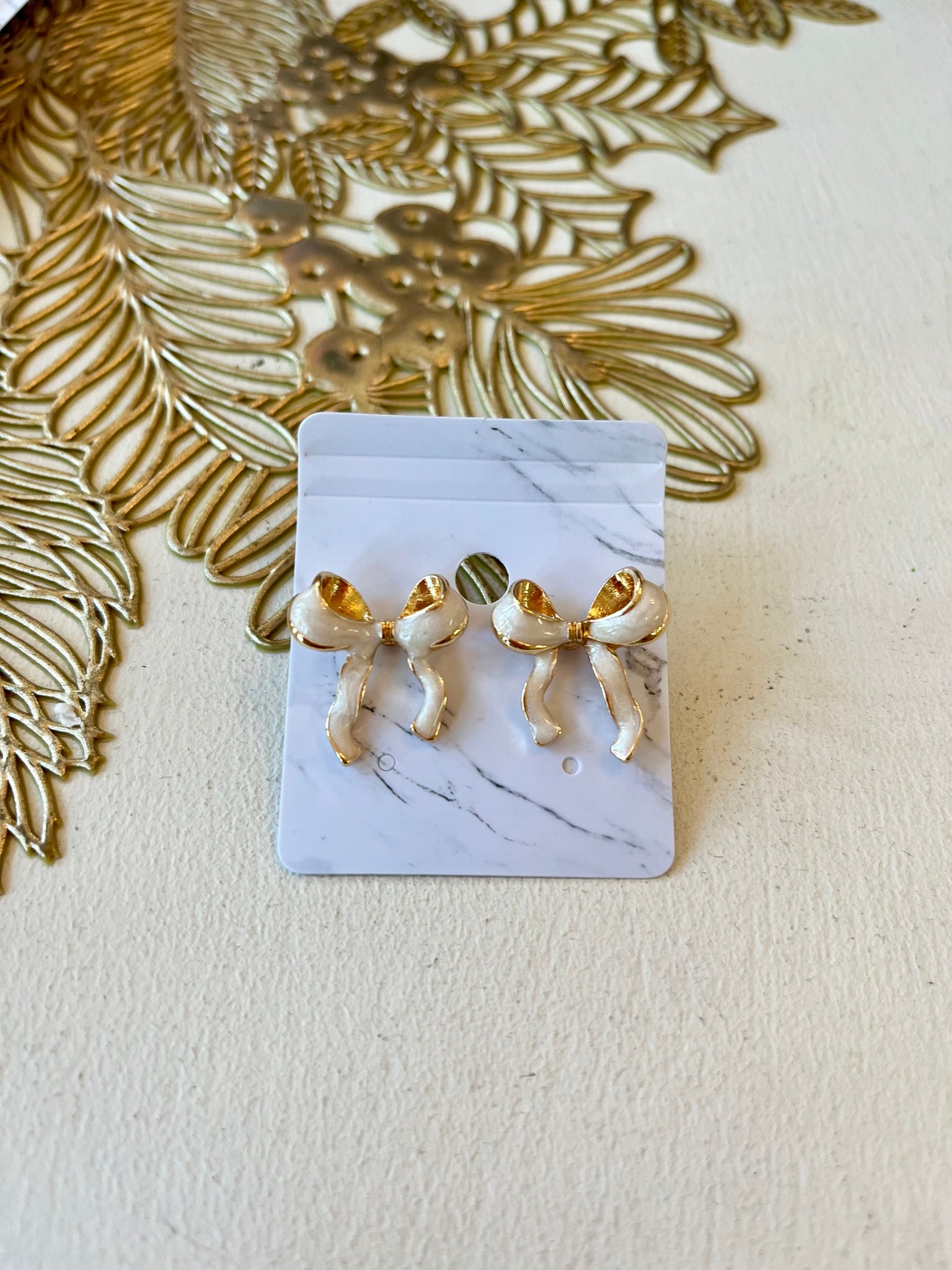 Christmas Bow Studs Cream