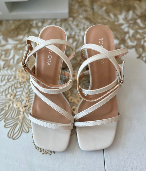 Open Toe Strapy Block Heel Ivory