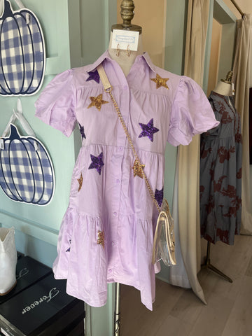 Glitter Star Smock Dress Purple