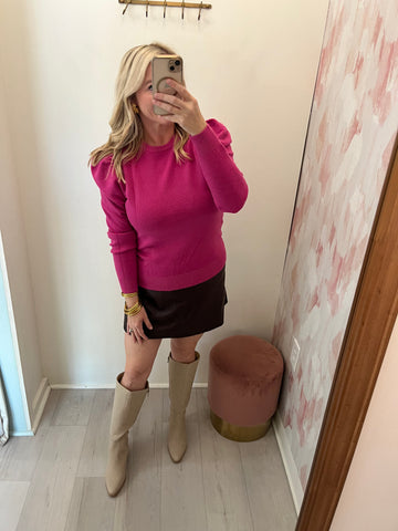 Pink Berry Puff Sleeve Sweater