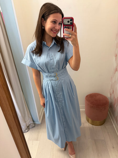 Pretty Pleats Belted Midi Lt Bl
