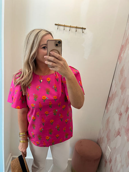 Melon Floral Tallie Top