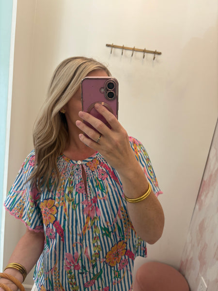Tropical Floral / Stripe Top